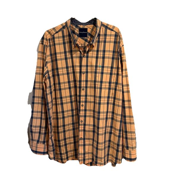 Tommy‎ Bahama Orange Peach Button Down Dress Shirt 3XL Plaid Long Sleeves - Picture 1 of 9